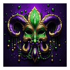 Póster Mardi Gras Fleur De Lis Design
