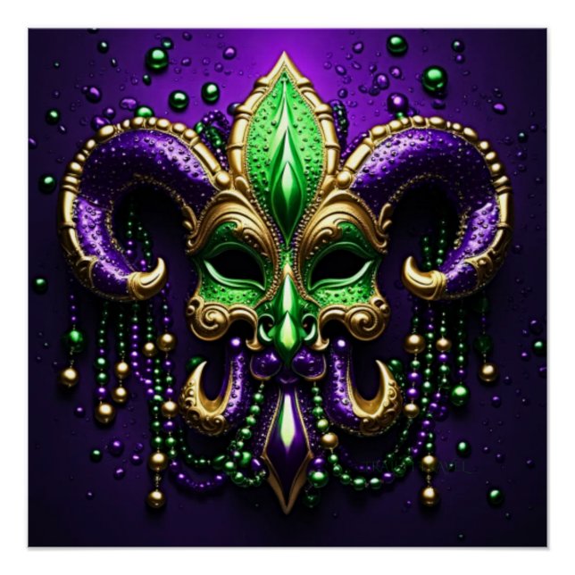 Póster Mardi Gras Fleur De Lis Design (Frente)