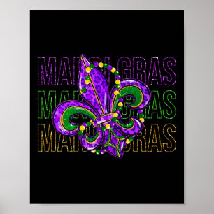 Poster Mardi Gras Fleur De Lis Símbolo Carnaval de Louisi