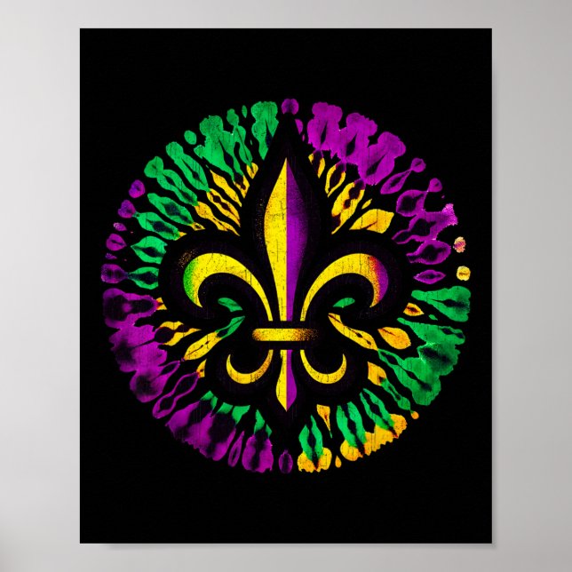 Poster Mardi Gras Fleur De Lis Tie Dye Men Carnaval de mu (Frente)