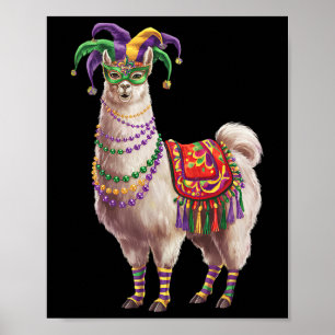 Poster Mardi Gras Funny Llama No Probllama New Orleans Lo
