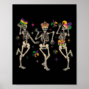 Poster Mardi Gras Funny Skeletons Dançando Carnaval
