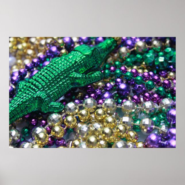 Póster Mardi Gras Gator Miçanga (Frente)