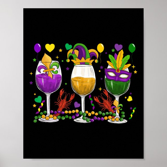 Poster Mardi Gras Gl Of Wine Funny Drinking Wine Festival (Frente)