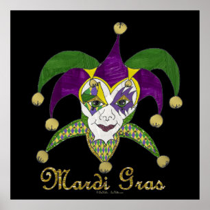 Poster Mardi Gras Jesters Mask colorido