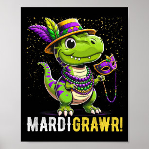 Poster Mardi Gras Kids Camisa Rex Dinosaur Mardi Grawr C