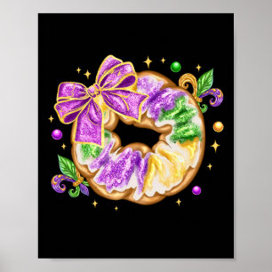 Poster Mardi Gras King Cake New Orleans Fleur De Lis Coqu