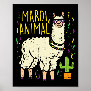 Poster Mardi Gras Llama Partido Animal Funny Alpaca Carni