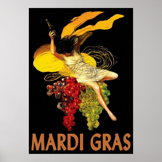 Póster Mardi Gras Maid com Uvas (Frente)