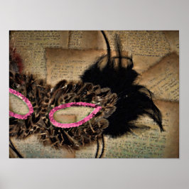 Poster Mardi Gras Mascarada Mask Pink Carnaval Antiquado