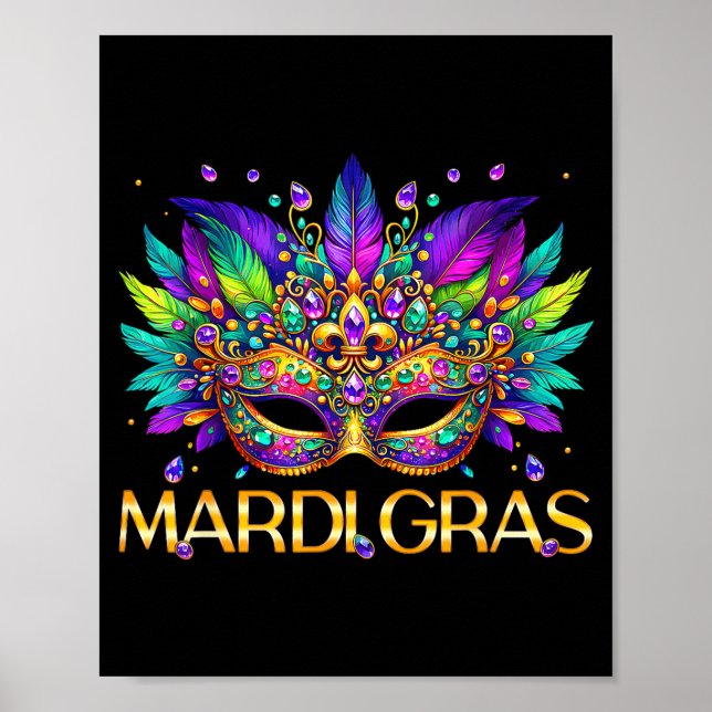 Poster Mardi Gras Mask Beads Carnival Women Girl Kid Todd (Frente)