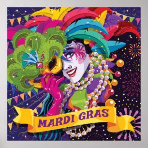 Poster Mardi Gras Mask Colorido