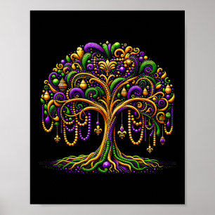Poster Mardi Gras Miçanga Tree New Orleans Festival Party