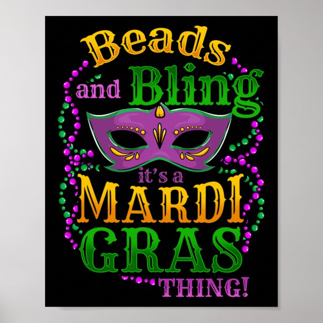 Poster Mardi Gras Miçangas e Bling É uma coisa de Mardi G (Frente)