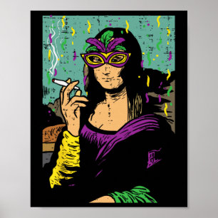 Poster Mardi Gras Mona Lisa Fumando Weed Stoner Gift