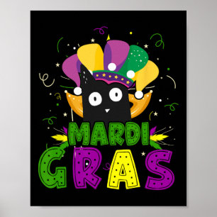 Poster Mardi Gras Negro Engraçado Gato Vestindo Palhaço C