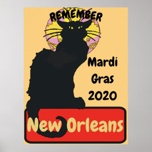 Poster Mardi Gras, Nova Orleans, Chat Noir,