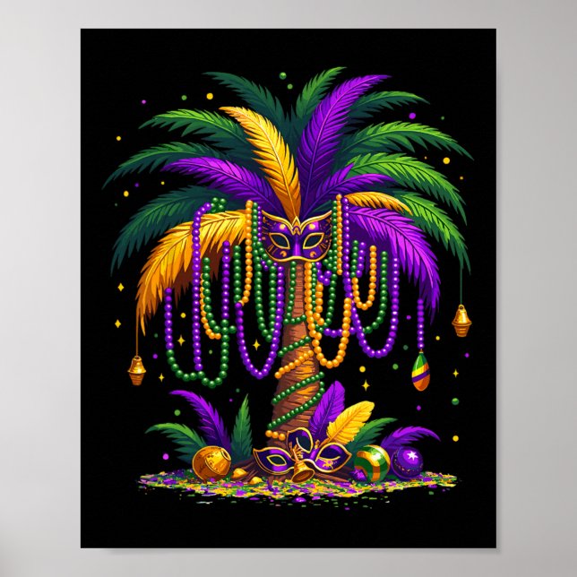 Poster Mardi Gras Palm Tree Hawaiai Tropical Party Men W (Frente)