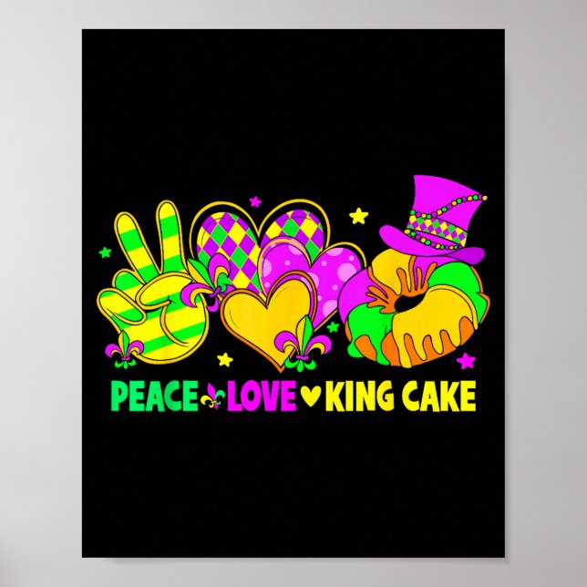Poster Mardi Gras Peace Love King Cake Funny Party Carniv (Frente)