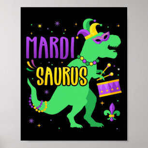 Poster Mardi Gras Saurus Dinosaur T-rex com Jester Joker