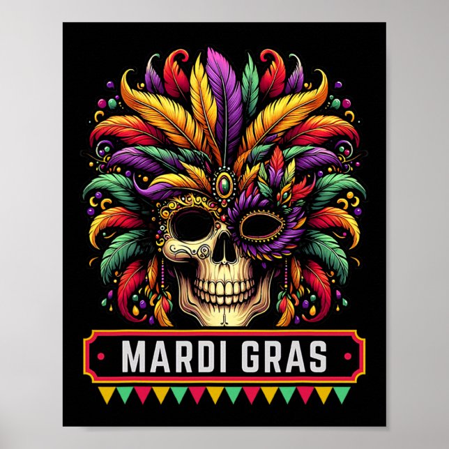 Poster Mardi Gras Skull Mask 2025 Partido Carnaval Mulher (Frente)