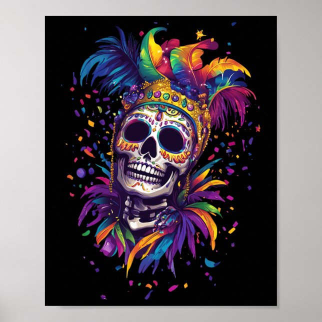 Poster Mardi Gras Skull Skeleton (Frente)