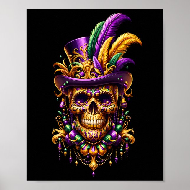 Poster Mardi Gras Skull Top Hat New Orleans WitDoctor (Frente)