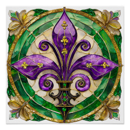 Póster Mardi Gras StainGlass Fleur de lis