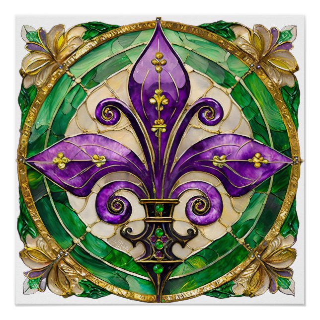 Póster Mardi Gras StainGlass Fleur de lis (Frente)