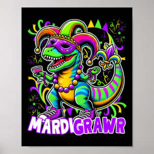 Poster Mardi Gras T Rex Dinossaur Mardi Grawr Bead Costum