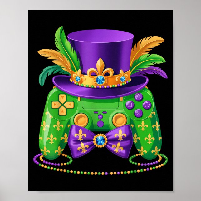 Poster Mardi Gras Video Game Controller Jester Hat Gamer  (Frente)