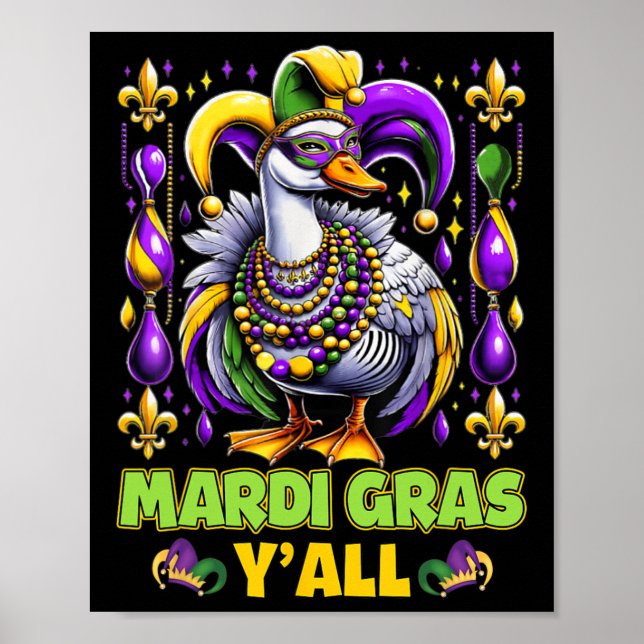 Poster Mardi Gras Y'all Duck Fleur-de-lis Parade Carnaval (Frente)