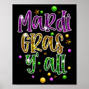 Poster Mardi Gras Yall Funny Vinatage New Orleans Party