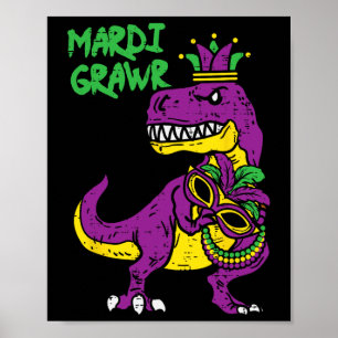 Poster Mardi Grawr T-rex Dino Toddler Kids Mardi Gras Boy