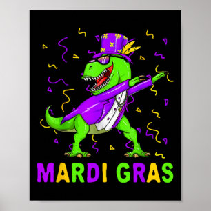 Poster Mardi Grawr T Rex Dinossaur Mardi Gras Bead Costum
