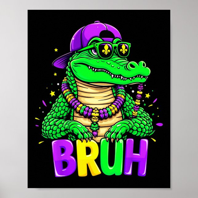 Poster Mardigator Alligator Bruh Mardi Gras Costume Teens (Frente)