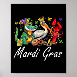 Poster Mardigator Mardi Gras Alligator Men Mulheres Mardi
