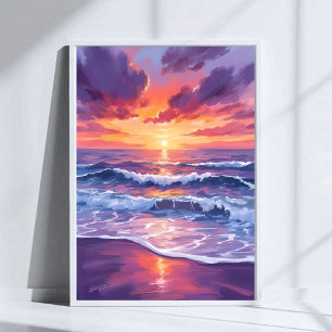 Poster Maré Violeta Pintura de Ondas do Oceano Arte do Pô
