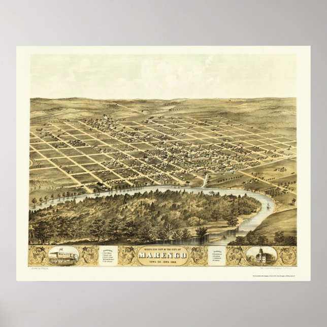 Poster Marengo, IA Panorâmica Map - 1868 (Frente)