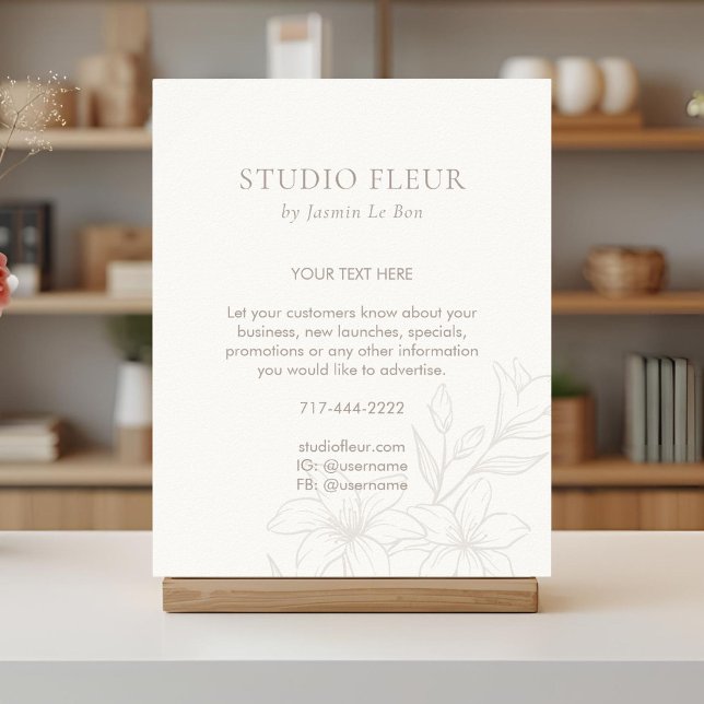 Poster Marfim | Promocional de Texto Floral Chic (Criador carregado)