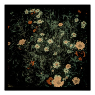 Póster margarida branca boêmica floral preto