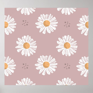 Poster Margarida Rosa: Padrão de Repetição Floral.