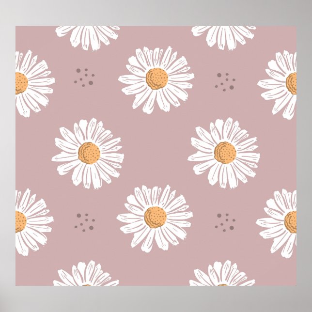 Poster Margarida Rosa: Padrão de Repetição Floral. (Frente)