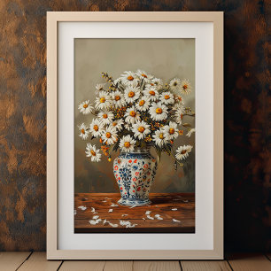 Poster Margaridas Brancas Em Um Vaso Oriental Pintado Com