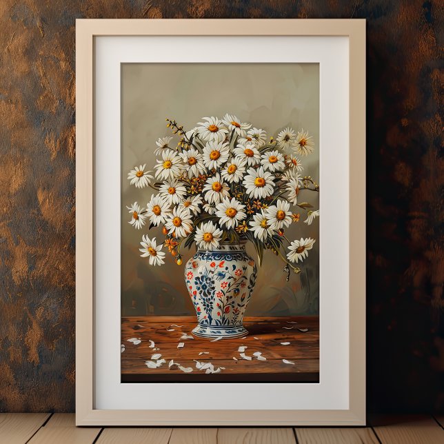Poster Margaridas Brancas Em Um Vaso Oriental Pintado Com (Criador carregado)