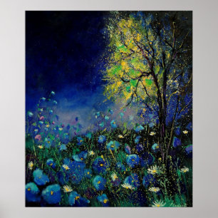 Póster margaridas das papoilas azuis