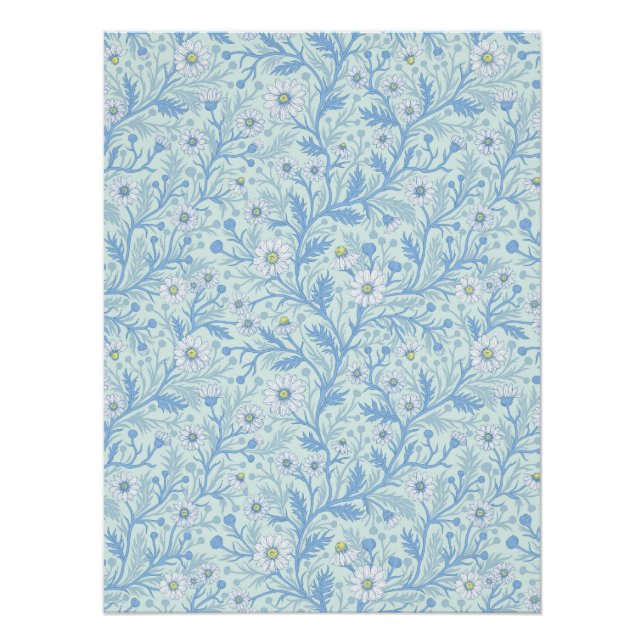 Póster Margaridas em branco e azul em vidro marinho (Frente)