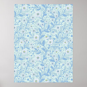 Poster Margaridas em branco e azul sobre vidro marinho