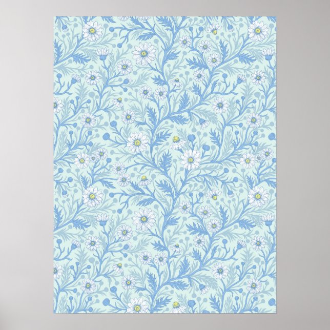 Poster Margaridas em branco e azul sobre vidro marinho (Frente)