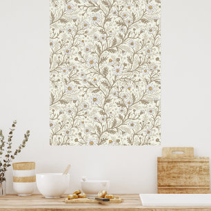 Poster Margaridas em branco e marrom sobre branco fosco